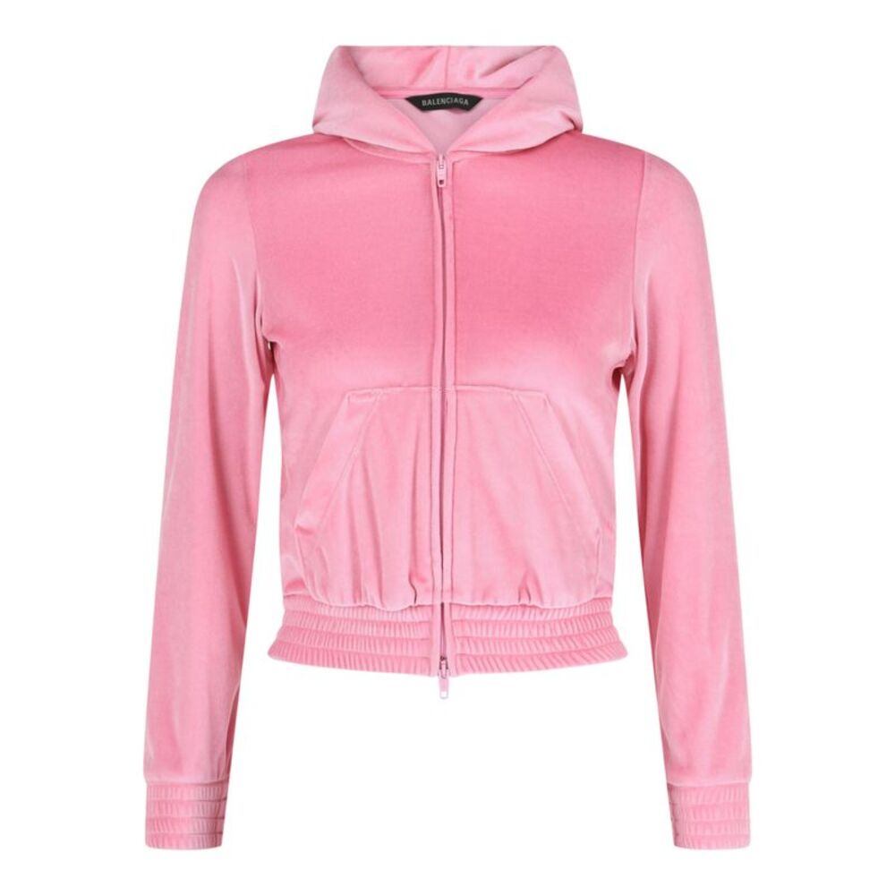Balenciaga Velvet Zip-Up Hoodie Pink Womens